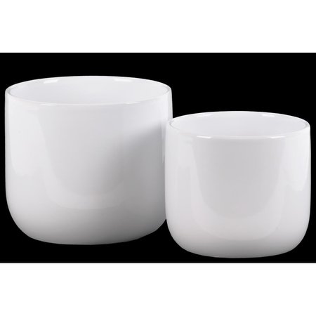 URBAN TRENDS COLLECTION Ceramic Round Pot with Tapered Bottom Gloss  White Set of 2 11442